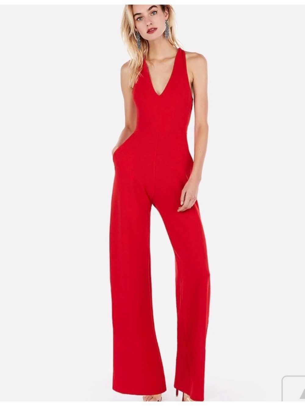 Red V-Neck Wide-Leg Sleeveless Jumpsuit